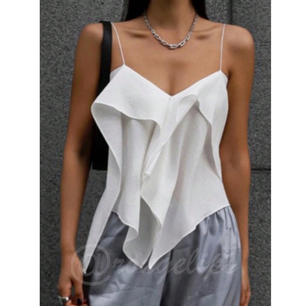 White Ruffle Cami Top Flowy - Picture 6 of 9